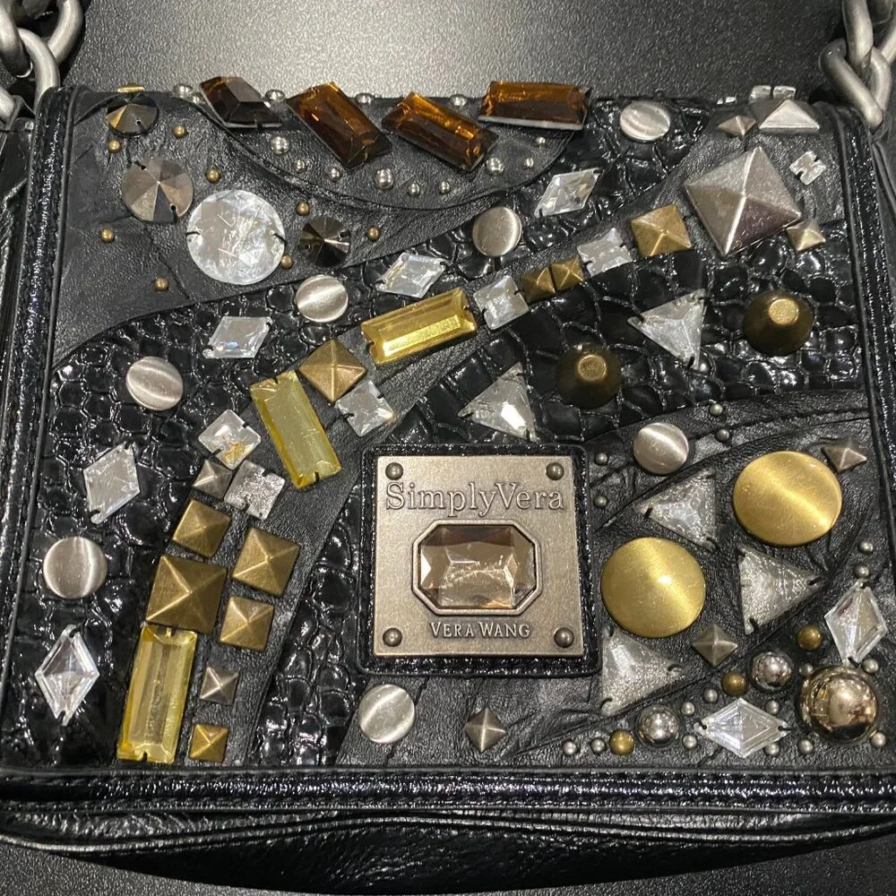 Vera Wang Studs Beads Chain Strap Steampunk Grunge Goth Moto Shoulder Bag Purse